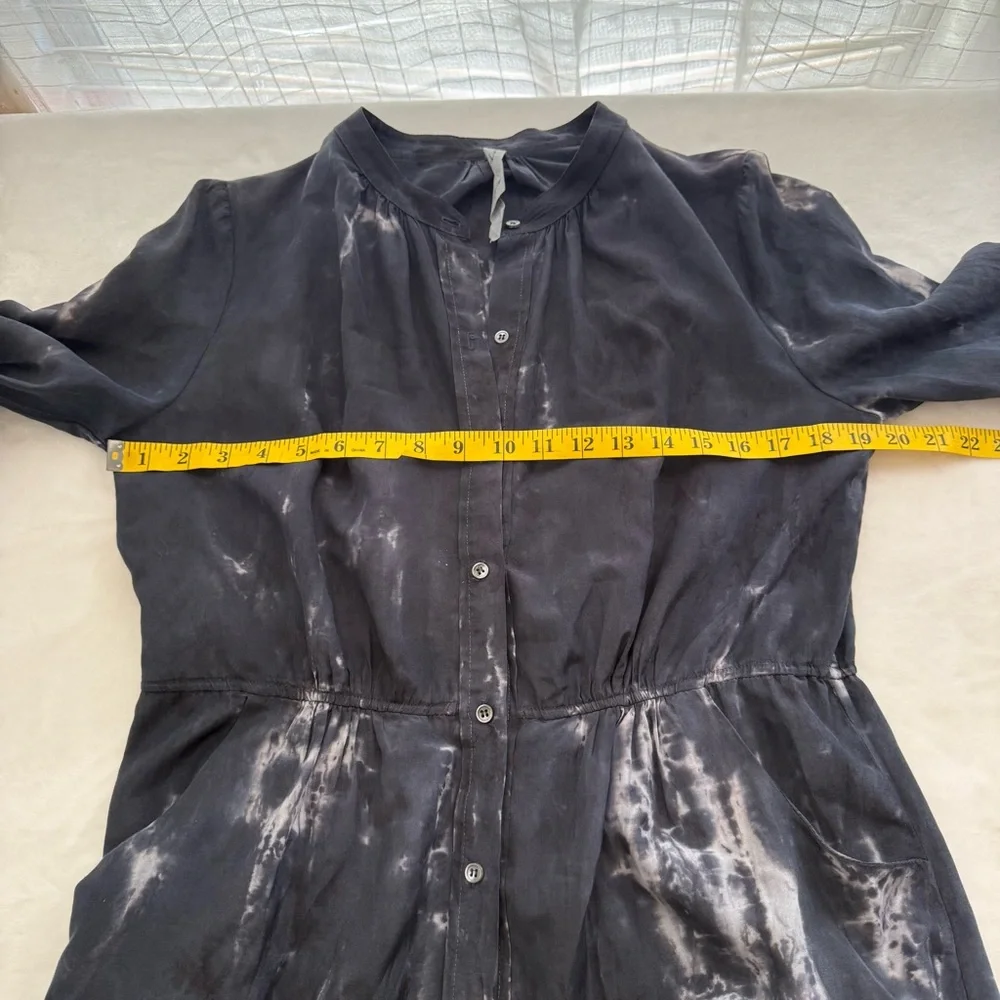 Raquel Allegra Cotton Silk Tie Dye Midi Shirt Dress Black Grey Size 2 Medium 43”